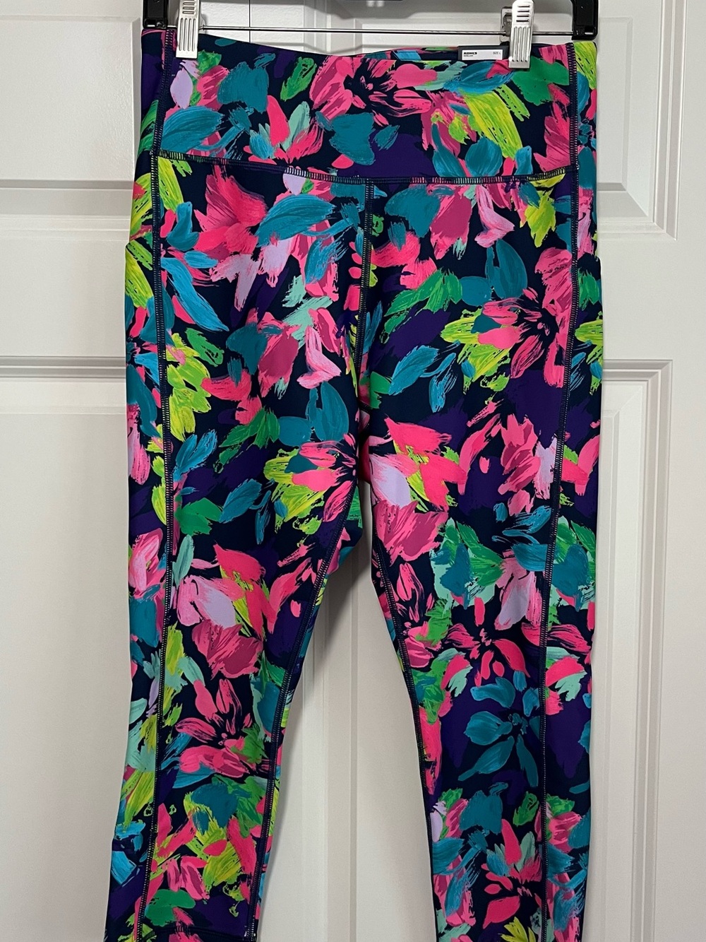 tek gear Navy Leggings with Neon Floral Brushstroke Print